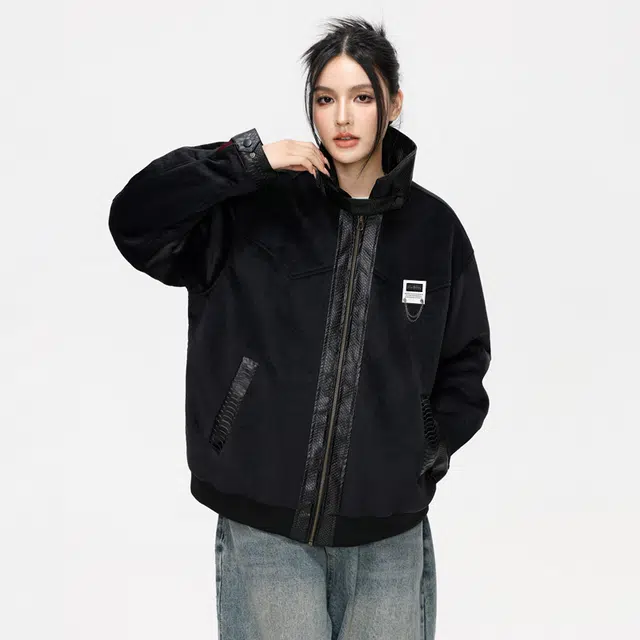 【派克服双面穿】布客行 狼纹绒感座山雕蟒纹拼皮仿水貂兔绒哈灵顿轻奢老钱高级硬挺重工美式复古高街机能美拉德防寒保暖棉服 男女同款