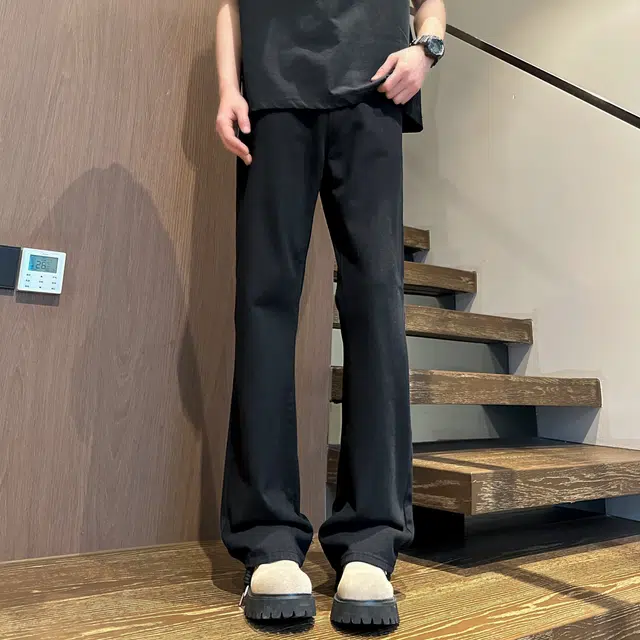 【显高显瘦显腿长】布客行 高街微喇弹力免烫修身重工美式复古水洗做旧长裤子直筒学院风复古休闲百搭纯色柔软舒适牛仔裤 男女同款