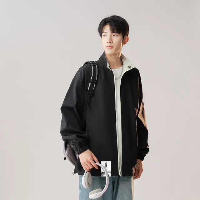 布客行 【撞色拼接设计纯色立领双面穿机能风】无性别主义校园风极简舒适潮流百搭日常通勤防风防水简约宽松长袖外套夹克 男女同款
