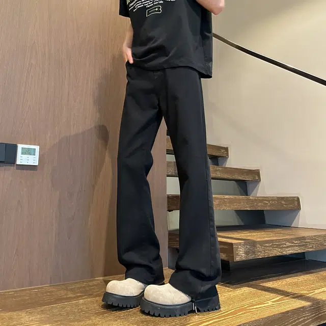 【显高显瘦显腿长】布客行 高街微喇弹力免烫修身重工美式复古水洗做旧长裤子直筒学院风复古休闲百搭纯色柔软舒适牛仔裤 男女同款