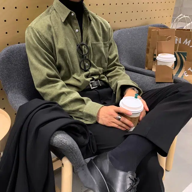布客行 美式复古灯芯绒纯色宽松休闲百搭衬衫 男女同款