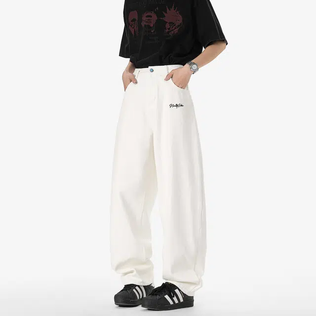 【显高显瘦显腿长】布客行 美式高街复古水洗垂感休闲舒适时尚百搭弯刀纯色青少年早秋开学长裤子基础款港风回潮直筒阔腿牛仔裤 男女同款