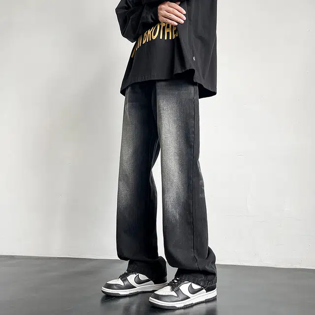 【渐变宽松显瘦】布客行 复古做旧水洗基础款美式高街舒适亲肤透气通勤百搭微喇直筒猫须纹设计感港风牛仔裤 男女同款