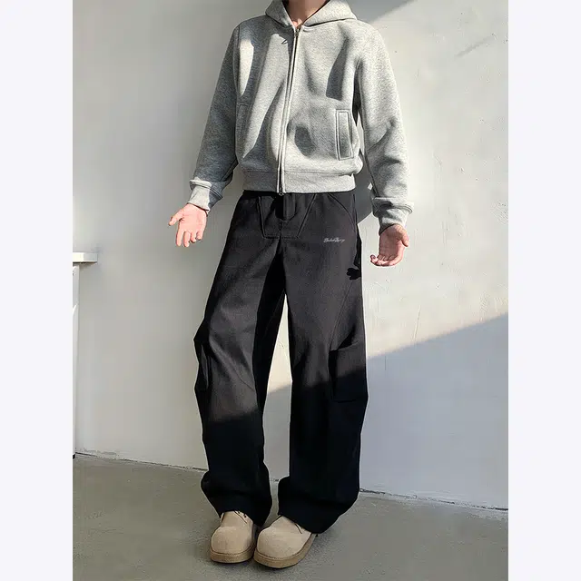 【解构弯刀黑白牛】布客行 美式复古高街潮牌立体设计感休闲舒适百搭港风不规则明线拼接褶皱工装中性风显高瘦腿长牛仔裤 男女同款