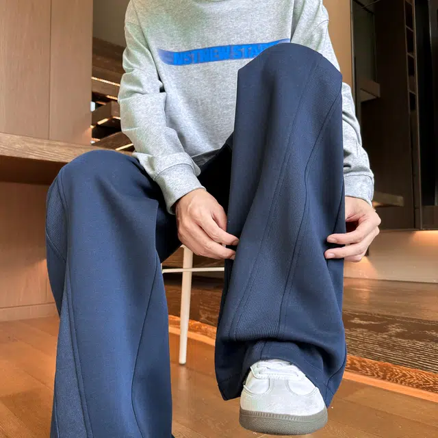 【明线拼接设计大码垂感卫裤】布客行  美式复古高街港风简约纯色基础款宽松直筒弯刀松紧系带显瘦保暖通勤百搭长裤阔腿休闲裤 男女同款