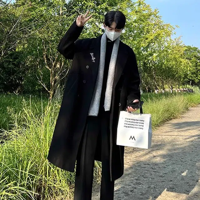 布客行 纯色慵懒风韩系基础长款老钱风穿搭过膝宽松舒适大口袋西装领保暖英伦风毛呢子外套高级感风衣休闲百搭落肩翻领长袖大衣 男女同款