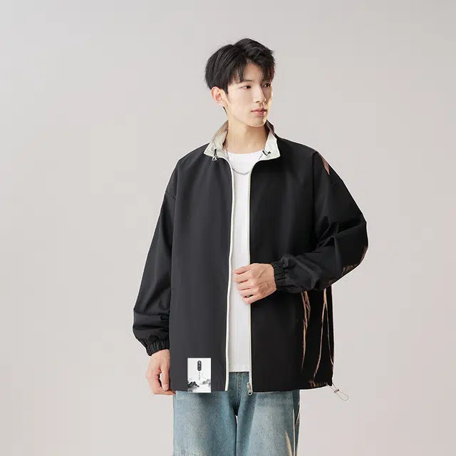 布客行 【撞色拼接设计纯色立领双面穿机能风】无性别主义校园风极简舒适潮流百搭日常通勤防风防水简约宽松长袖外套夹克 男女同款