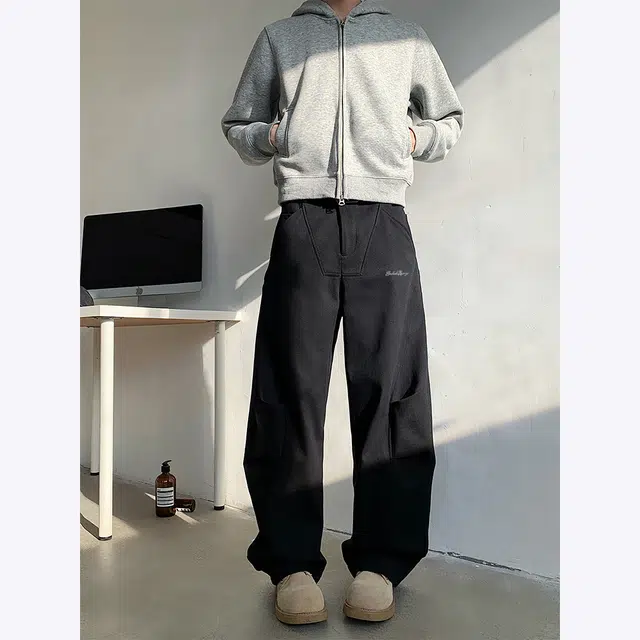 【解构弯刀黑白牛】布客行 美式复古高街潮牌立体设计感休闲舒适百搭港风不规则明线拼接褶皱工装中性风显高瘦腿长牛仔裤 男女同款