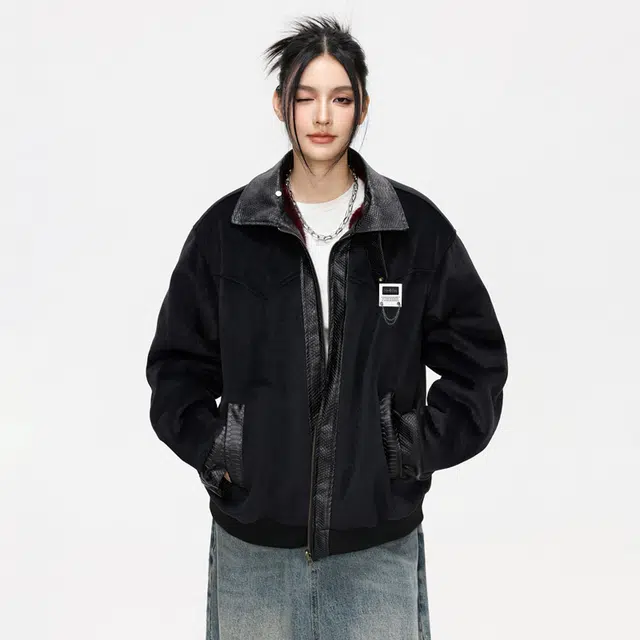 【派克服双面穿】布客行 狼纹绒感座山雕蟒纹拼皮仿水貂兔绒哈灵顿轻奢老钱高级硬挺重工美式复古高街机能美拉德防寒保暖棉服 男女同款