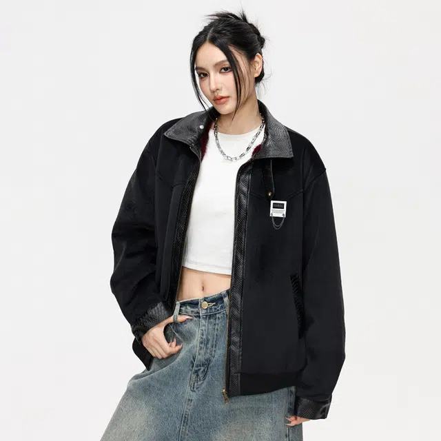 【派克服双面穿】布客行 狼纹绒感座山雕蟒纹拼皮仿水貂兔绒哈灵顿轻奢老钱高级硬挺重工美式复古高街机能美拉德防寒保暖棉服 男女同款