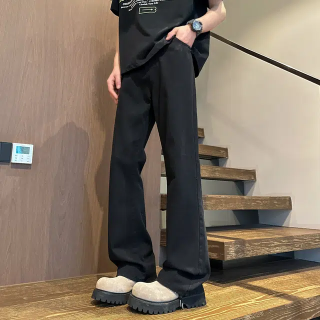 【显高显瘦显腿长】布客行 高街微喇弹力免烫修身重工美式复古水洗做旧长裤子直筒学院风复古休闲百搭纯色柔软舒适牛仔裤 男女同款