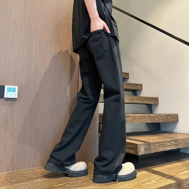 【显高显瘦显腿长】布客行 高街微喇弹力免烫修身重工美式复古水洗做旧长裤子直筒学院风复古休闲百搭纯色柔软舒适牛仔裤 男女同款