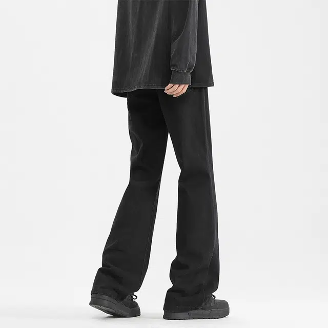 布客行 美式复古废土风修身水洗直筒基础款高街舒适亲肤透气微喇弯刀休闲百搭纯色裤子抽绳弹力长裤牛仔裤 男女同款