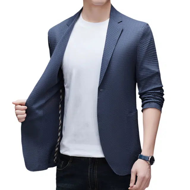 男士纯色时尚修身舒适潮流百搭休闲长袖单西外套西装 男款