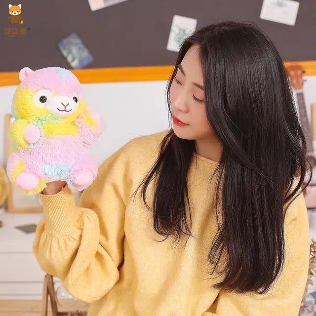 波比熊 彩虹色羊驼 玩偶 毛绒公仔