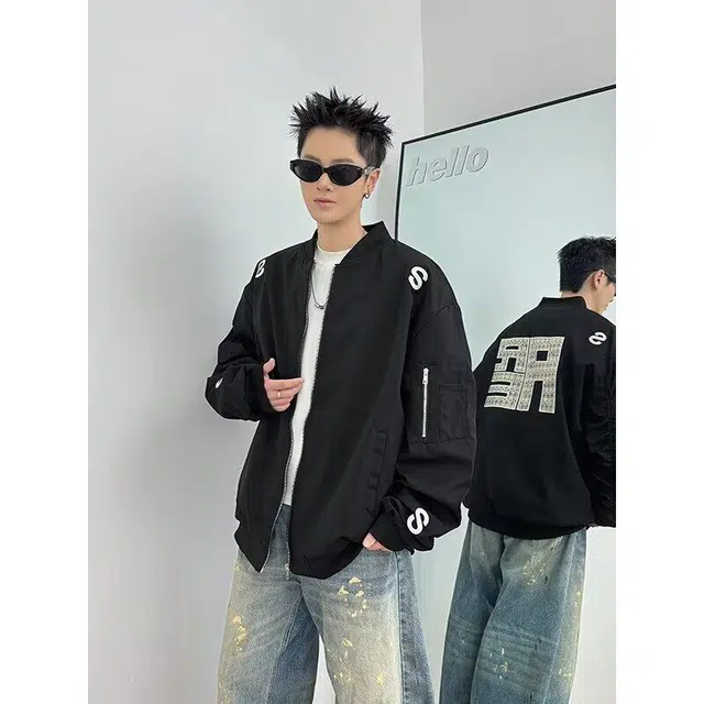 大白鲨 美式复古时尚潮流飞行短款简约风潮牌刺绣个性设计高级感宽松舒适百搭棒球服夹克外套 男女同款