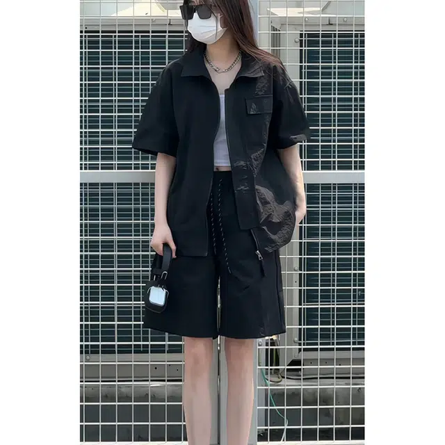 大白鲨 美式复古时尚潮流设计高级感青春流行休闲舒适百搭短袖衬衫 男女同款