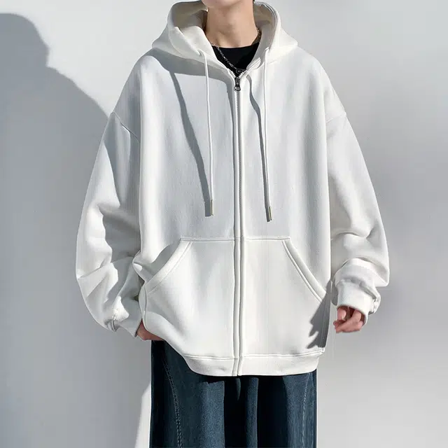 北欧攻略 美式纯色简约宽松连帽开衫 潮流百搭 舒适通勤卫衣 男女同款