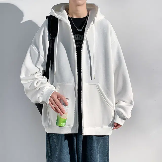 北欧攻略 美式纯色简约宽松连帽开衫 潮流百搭 舒适通勤卫衣 男女同款