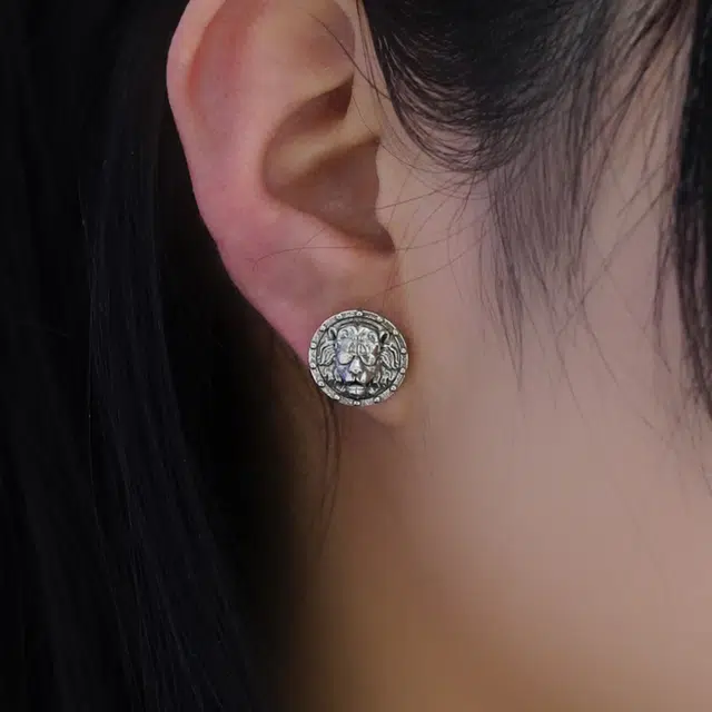 白木黑冰 狮盾 新中式小众设计高级感 银铜合金 耳钉 女款 礼盒