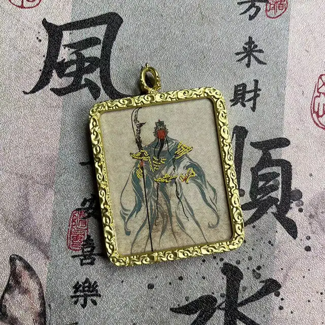 睦珦 【招财进宝运气好】时招万里财 新藏式风关公唐卡 手工编织民族风复古 纳福#好运 合金 项链 男女同款情侣款