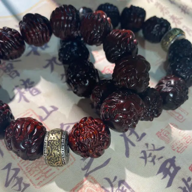 睦珦 本命佛 精工雕刻佛珠招财纳福六字箴言转运吞金兽貔貅#好运 紫檀属 木作手串 男女同款情侣款