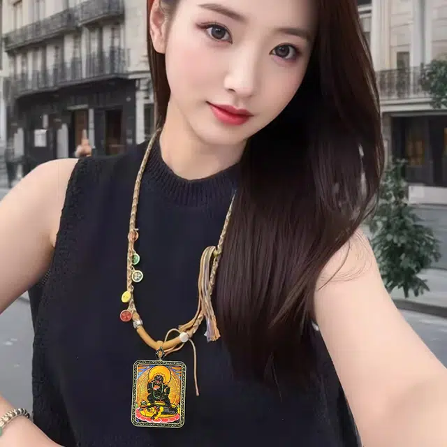 【招财进宝运气好】 睦珦 升职加薪 万事顺利年年红唐卡黑财神 福禄吉祥小众#好运 合金 项链 男女同款情侣款