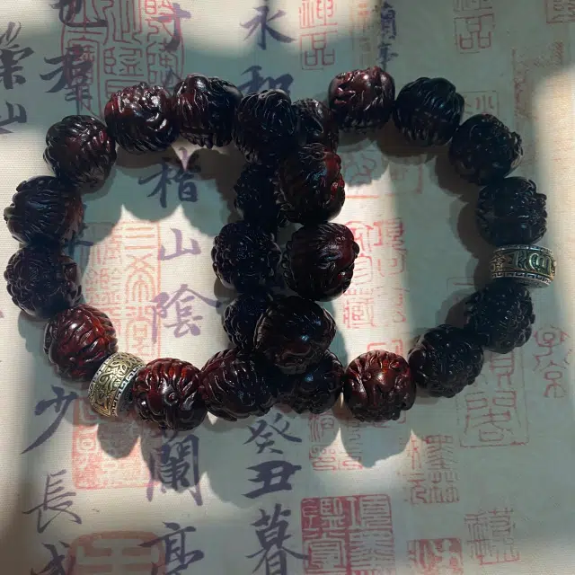 睦珦 本命佛 精工雕刻佛珠招财纳福六字箴言转运吞金兽貔貅#好运 紫檀属 木作手串 男女同款情侣款