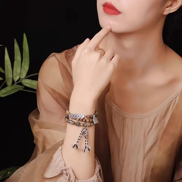 【已祝福加持】 睦珦 诸事顺利 编织绳铜钱金币 文玩串珠多圈古风手饰 招财平安喜乐#好运 檀木 手串 男女同款情侣款