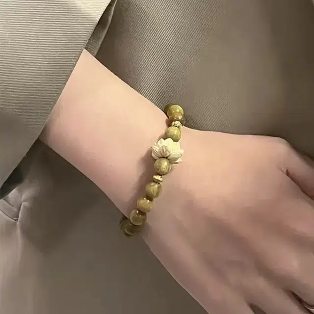 【已过香祝福】 睦珦 多财多福 新中式国风莲花小众绕指柔佛珠 生日纪念日送礼礼盒装 绿檀 木作手串 男女同款情侣款