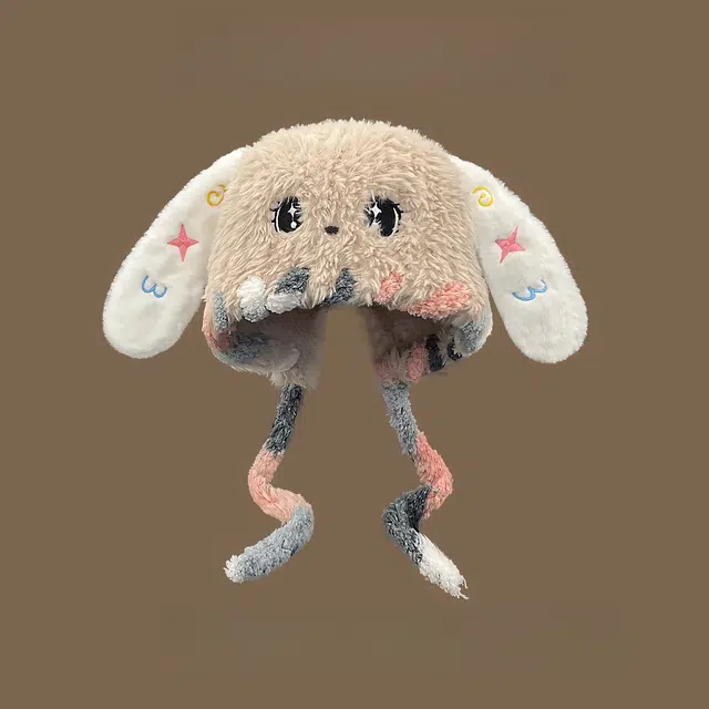 恩僾德 保暖可爱大眼萌兔毛绒护耳甜美大头围显脸小 聚酯纤维 帽子 男女同款情侣款