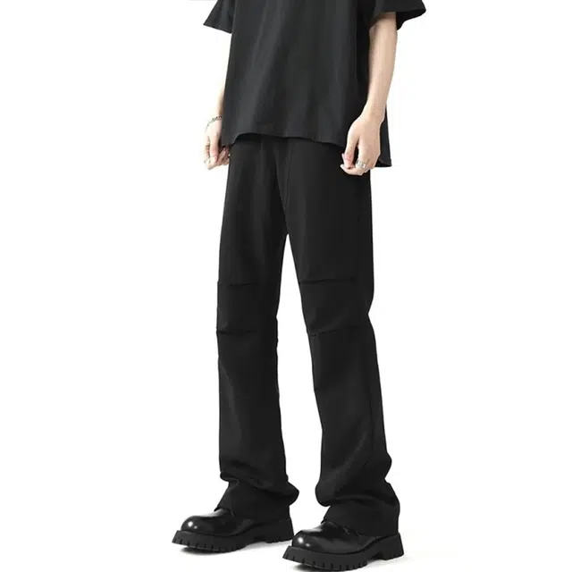 梁拌泡菜 设计感分割打褶纯色休闲裤 男女同款