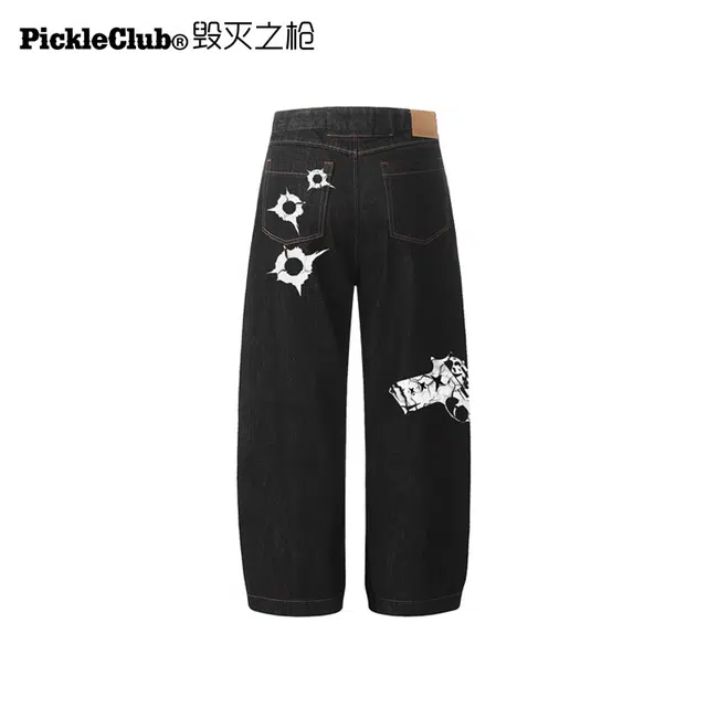 梁拌泡菜 幽灵之枪休闲舒适直筒牛仔裤 男女同款 深蓝色