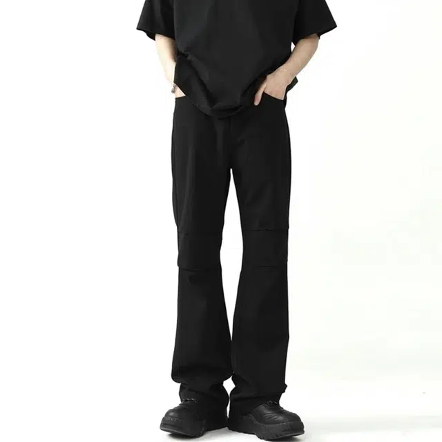 梁拌泡菜 设计感分割打褶纯色休闲裤 男女同款