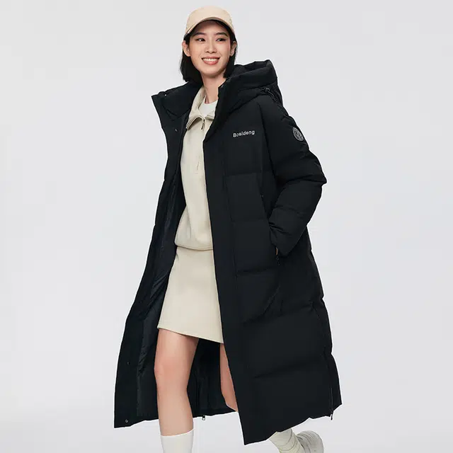 波司登 时尚运动系列 时尚涂鸦印花防风保暖宽松舒适百搭加厚侧摆拉链过膝羽绒服 男女同款