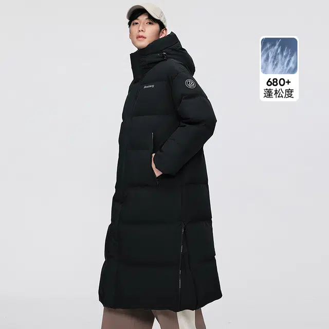 波司登 时尚运动系列 时尚涂鸦印花防风保暖宽松舒适百搭加厚侧摆拉链过膝羽绒服 男女同款