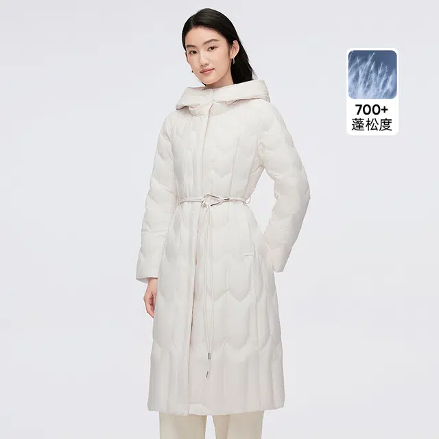 波司登 轻薄连帽长款纯色常规长袖通勤羽绒服 女款