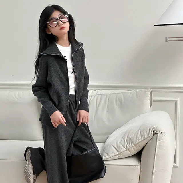 韩素伊休闲运动套装 女童秋装毛衣儿童韩版毛线开衫卫衣针织阔腿裤宝宝两件套 青少年