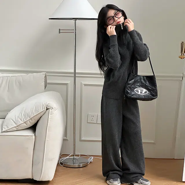 韩素伊休闲运动套装 女童秋装毛衣儿童韩版毛线开衫卫衣针织阔腿裤宝宝两件套 青少年