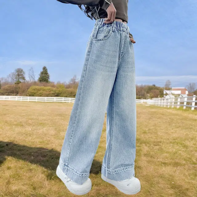 韩素伊长裤 女童夏季薄款牛仔裤中大童夏装宽松阔腿裤休闲百搭洋气女孩