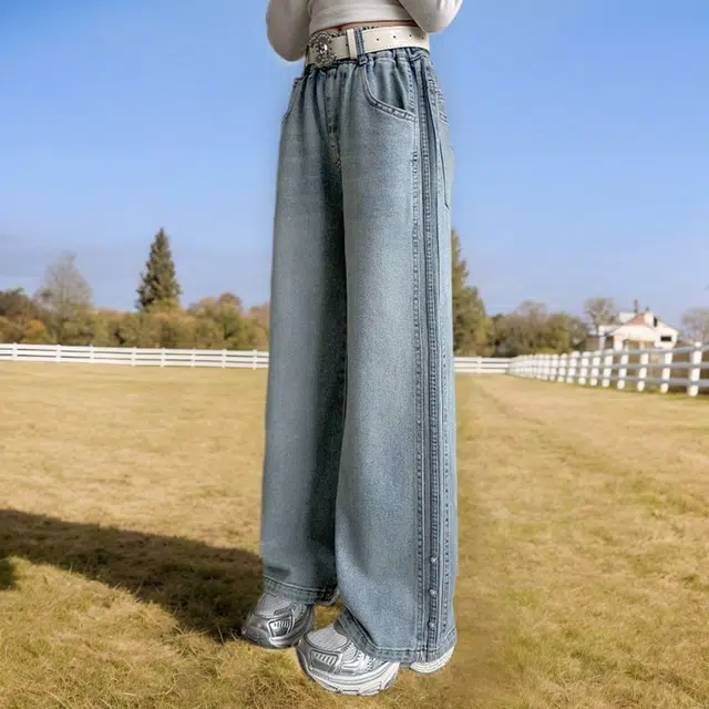 韩素伊长裤 女童阔腿牛仔裤夏季洋气儿童女大童夏装裤子休