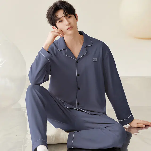 帕兰朵 简约翻领开衫家居服睡衣套装 男款