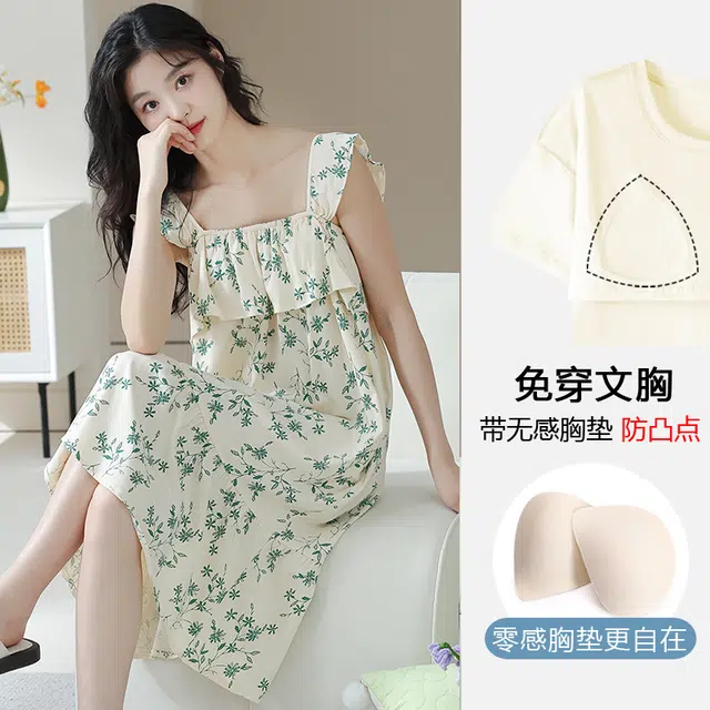 帕兰朵 植物满印一字领套头睡裙 女款