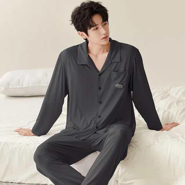 帕兰朵 简约翻领开衫家居服睡衣套装 男款