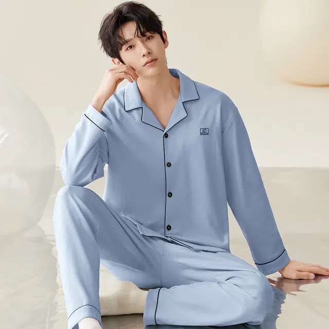 帕兰朵 简约翻领开衫家居服睡衣套装 男款