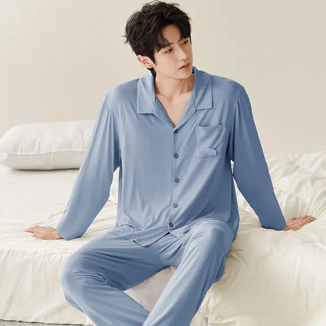 帕兰朵 简约翻领开衫家居服睡衣套装 男款