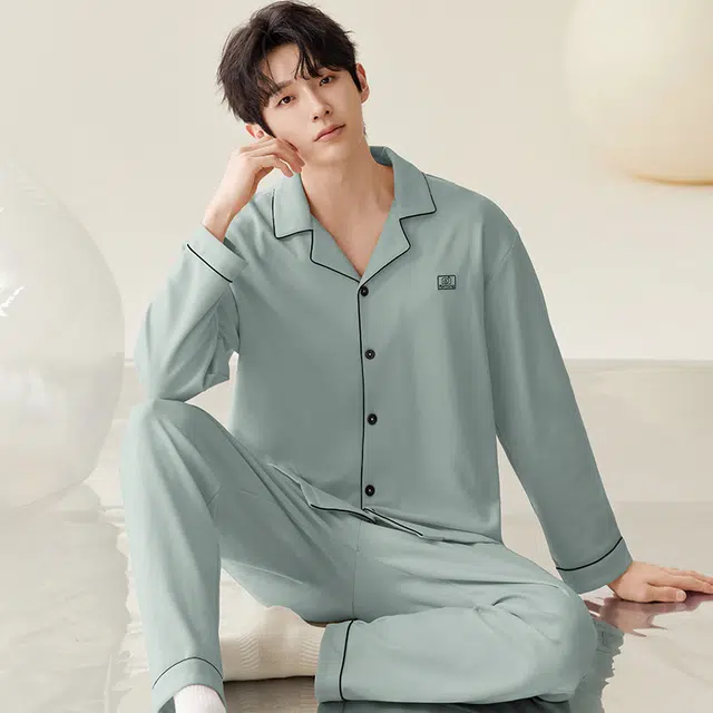 帕兰朵 简约翻领开衫家居服睡衣套装 男款