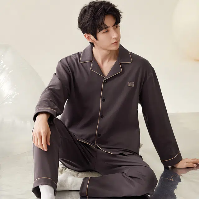 帕兰朵 简约翻领开衫家居服睡衣套装 男款