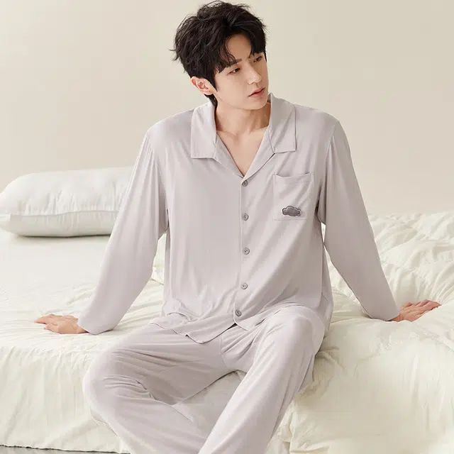 帕兰朵 简约翻领开衫家居服睡衣套装 男款