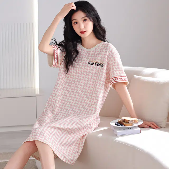 帕兰朵 薄款透气亲肤卡通可爱可外穿短袖睡裙 女款